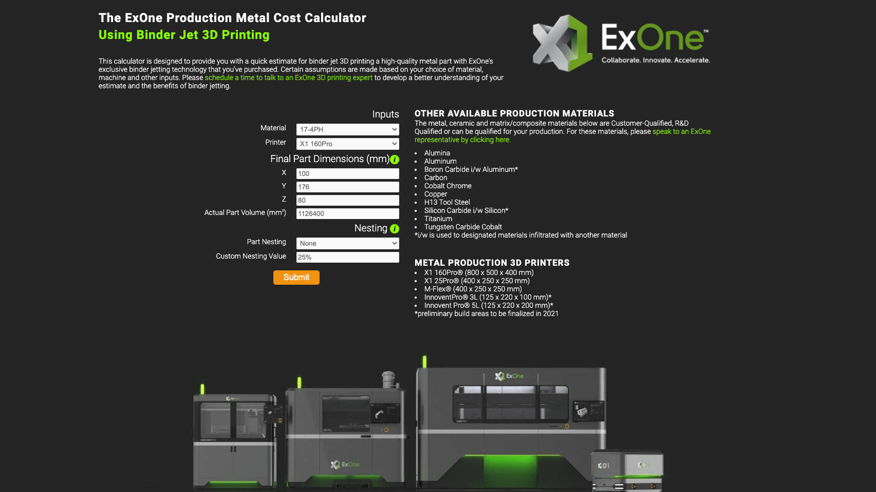 ExOne | ExOne Launches Online Calculator for to Quickly Compare the Cost of Metal 3D Printing for Production.