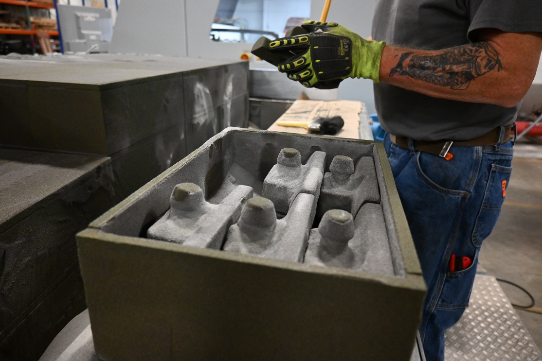 Production metalcasting cores 3D printed with sand binder jetting